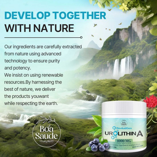 BoaSaude Urolithin A 2000 mg Powder – Adaptogen Blend, Prebiotics, High Absorption, 4.23 oz