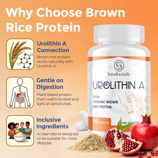 Sundhedsliv Urolithin A 1500mg + Brown Rice Protein | High Absorption Mitochondrial & Exercise Performance Support | Gluten-Free, 60 Capsules