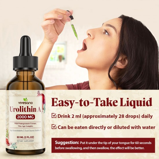 ViveSano Urolithin A 2000mg Liquid Drops – Dual-Source & Fast Absorbing Healthy Aging Support