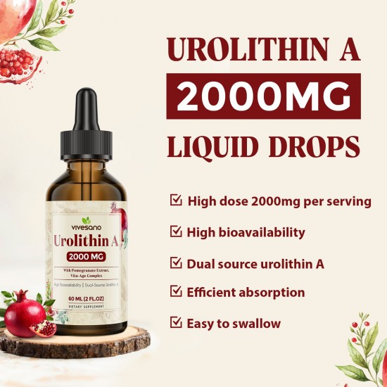 ViveSano Urolithin A 2000mg Liquid Drops – Dual-Source & Fast Absorbing Healthy Aging Support